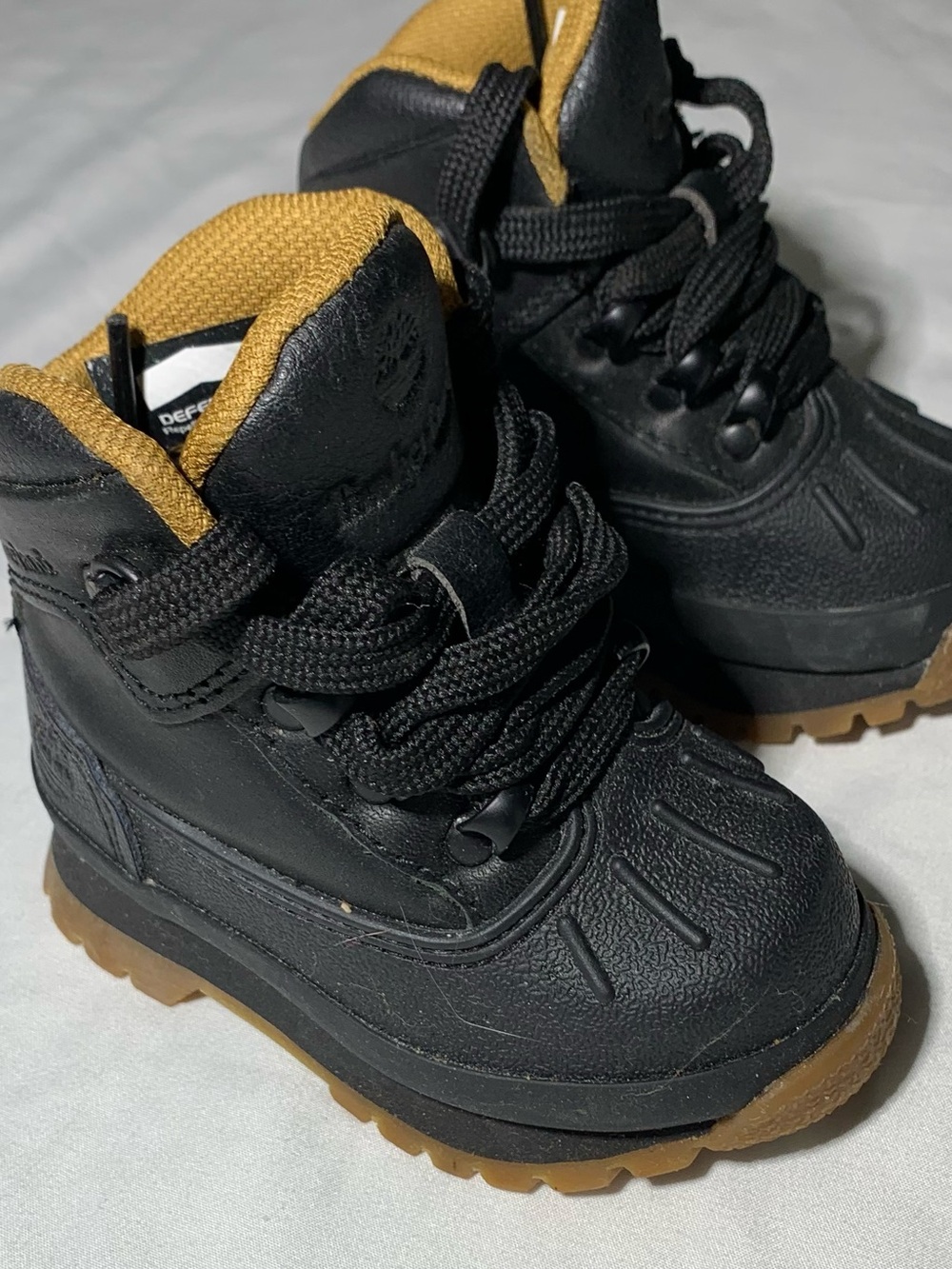 Timberland Kids Black and Tan Lace-Up Boots
